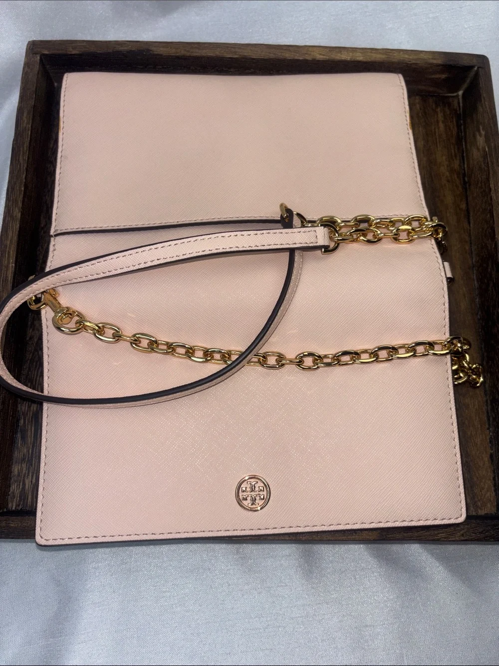 Tory Burch Blush Pink Saffiano Leather Chain Crossbody